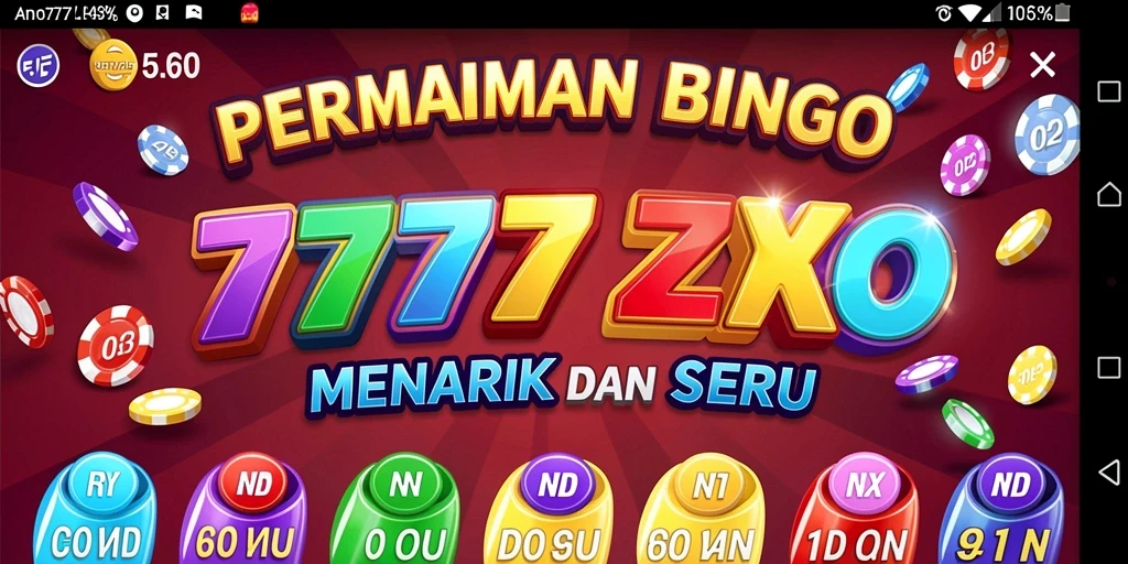 Tampilan gameplay Bingo seru di 777ZX dengan kartu berwarna-warni.