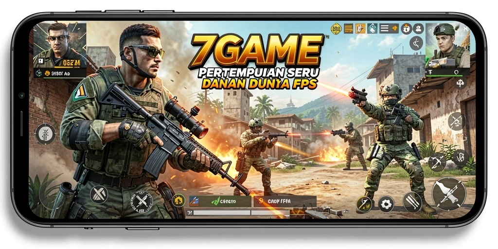 Screenshot gameplay 7GAME dengan aksi tembak-menembak seru.