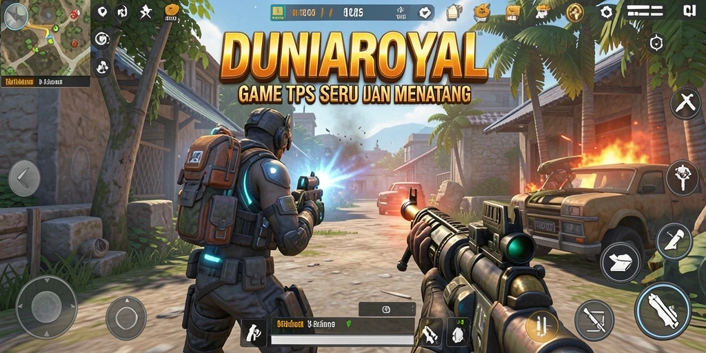 Screenshot DUNIAROYAL menampilkan aksi pertempuran seru dalam game TPS.