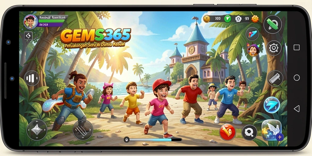 Screenshot utama GEMS365 menampilkan gameplay santai dan menyenangkan.