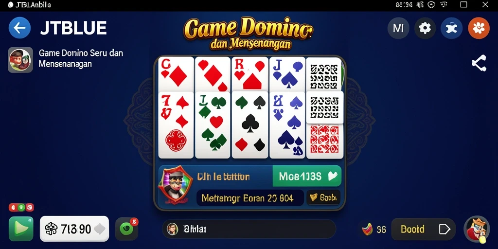 Screenshot menunjukkan gameplay seru di JTBLUE saat bermain Domino.