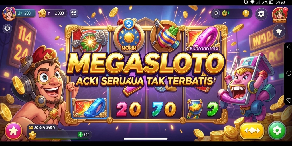 Tampilan gameplay MEGASLOTO yang penuh aksi seru.