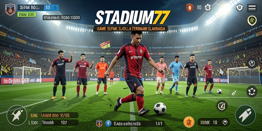 Screenshot STADIUM77 menunjukkan aksi seru di lapangan.