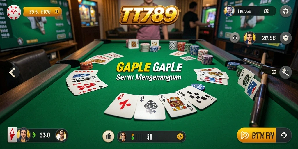 Menampilkan gameplay seru Gaple dari aplikasi TT789.